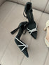 Rhinestone Embedded Pointy Toe Buckle Strap Heels